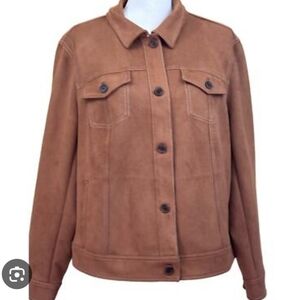 J Jill Brown Jean Jacket Suede-Like Cropped